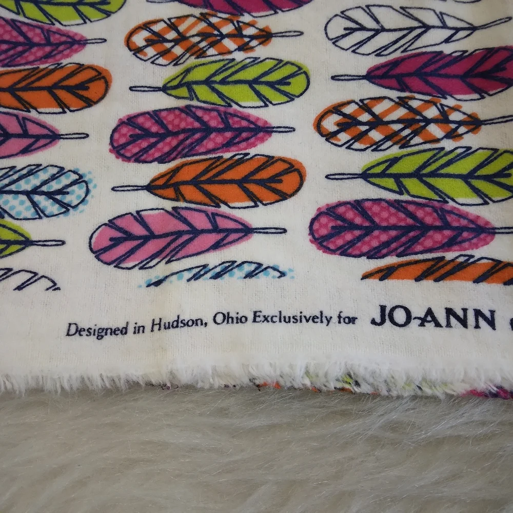 FABRIC Colorful Feather Print Fabric by Joann flannel 100% Cotton